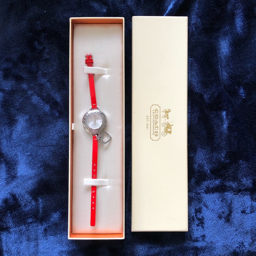 Coach red thin watch